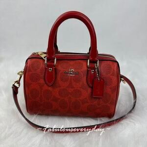 Coach Mini Rowan Crossbody Bag In Signature Canvas/Gold/Crimson CEY63 NWT